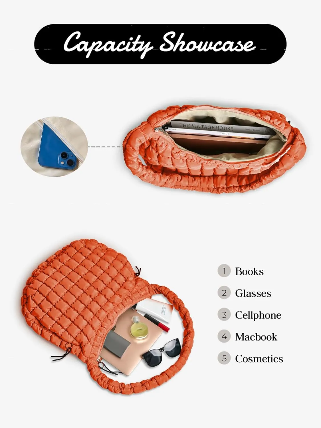 Puffer Quilted Shoulder Bag for Women Padding Shoulder Bag Puffy Hobo Bag Trendy Tote Bag 2025