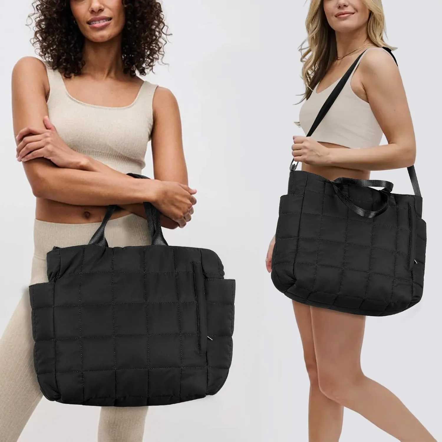 Puffer Tote Bag, Laptop Bag for Women, Lightweight Quilted Puffer Work Tote Bag for Travel Gym Sport
