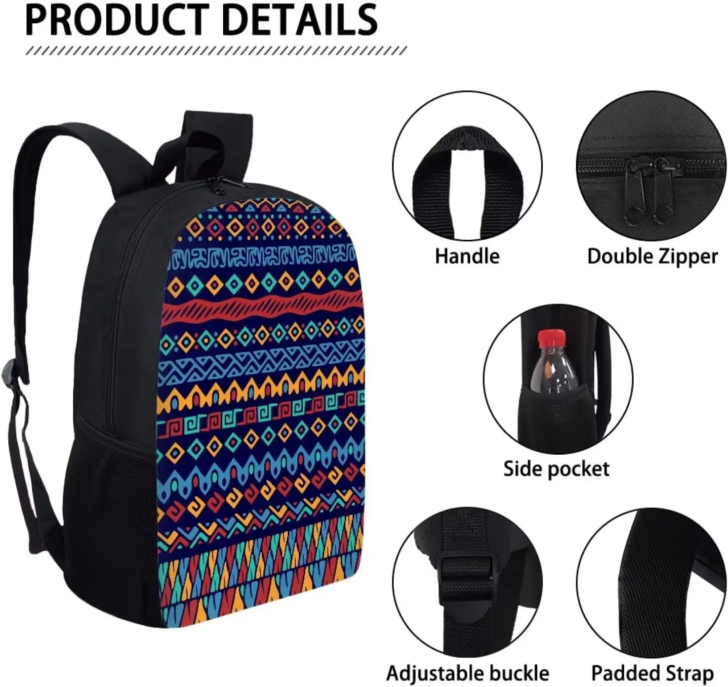 Purple Teen Boys Girls Backpack for Middle School Travel,Hiking,Camping,Aztec Pattern Elementary College Students School Bag with Two Side Pockets