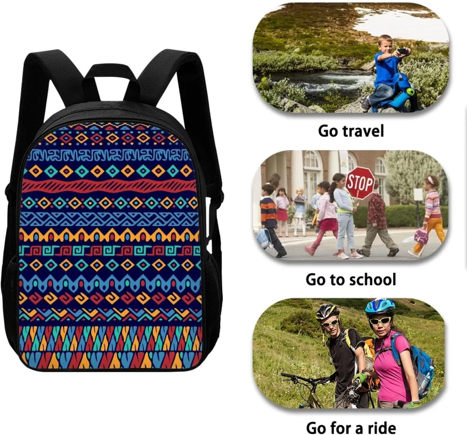 Purple Teen Boys Girls Backpack for Middle School Travel,Hiking,Camping,Aztec Pattern Elementary College Students School Bag with Two Side Pockets