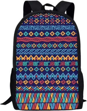 Purple Teen Boys Girls Backpack for Middle School Travel,Hiking,Camping,Aztec Pattern Elementary College Students School Bag with Two Side Pockets