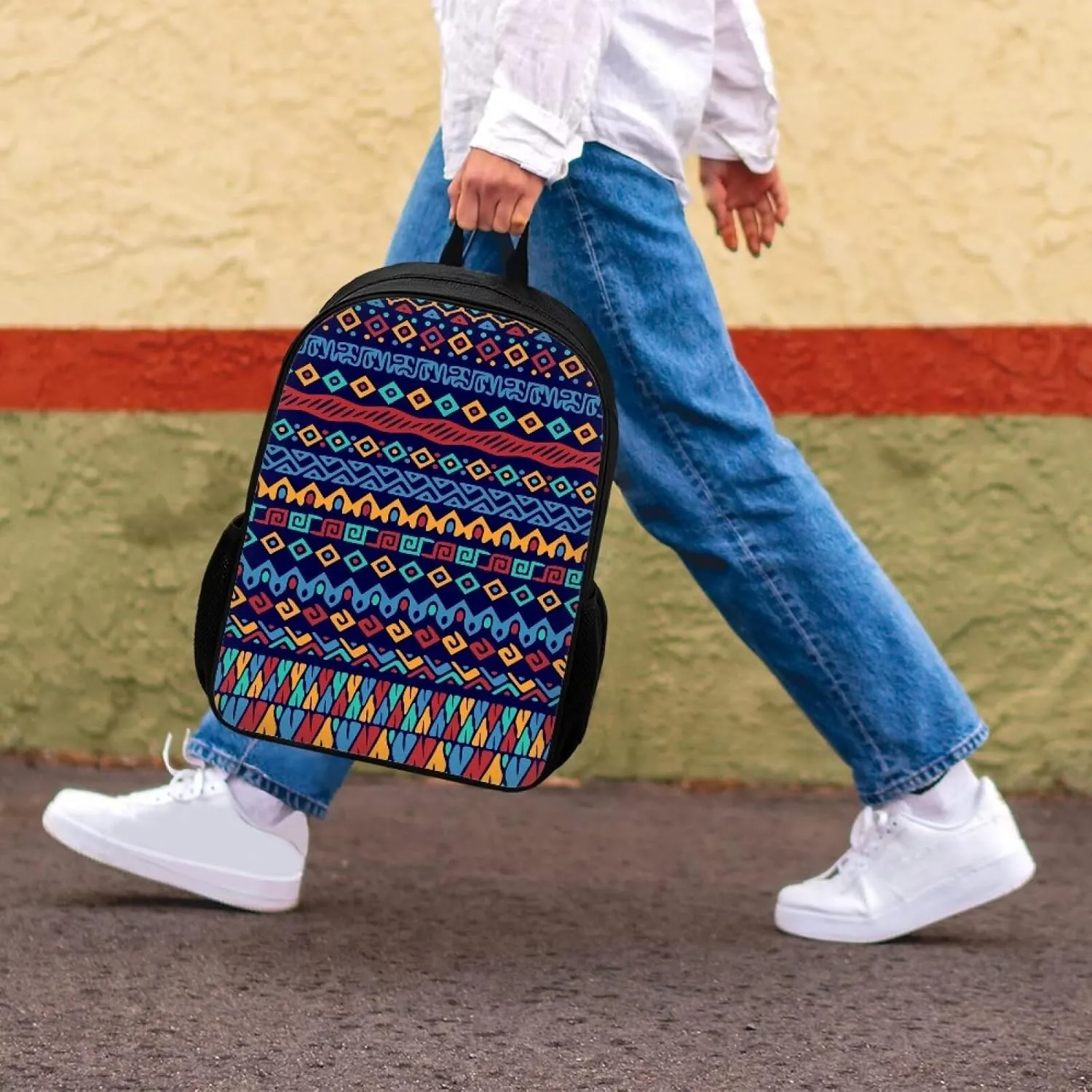 Purple Teen Boys Girls Backpack for Middle School Travel,Hiking,Camping,Aztec Pattern Elementary College Students School Bag with Two Side Pockets