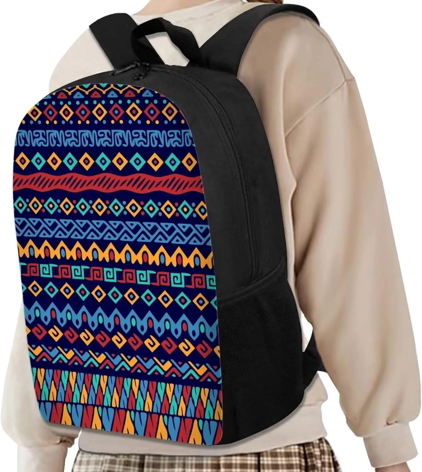 Purple Teen Boys Girls Backpack for Middle School Travel,Hiking,Camping,Aztec Pattern Elementary College Students School Bag with Two Side Pockets