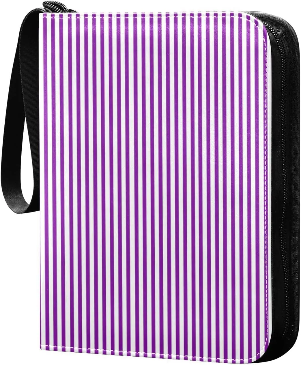 Purple White Stripes Card Binder 4 Pocket Trading Card Album Fits 400 Sports/Game Cards, PU Cover 3 Ring Card Collection with 50 Removable Sleeves