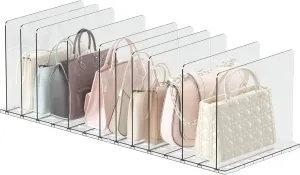 Purse Organizer for Closet with 10 Dividers, Adjustable Acrylic Clear Shelf Dividers for Purse, Pocketbook, Wallet, Handbags, Books (2 Base Boards   10 Shelf Dividers)