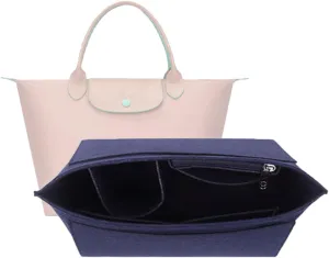 Purse Organizer, Multi-Pocket Felt Handbag Organizer, Folding Tote Bag organizer insert for Insert Wallet Organizer Suitable for Longchamp (Dark Blue, Small)
