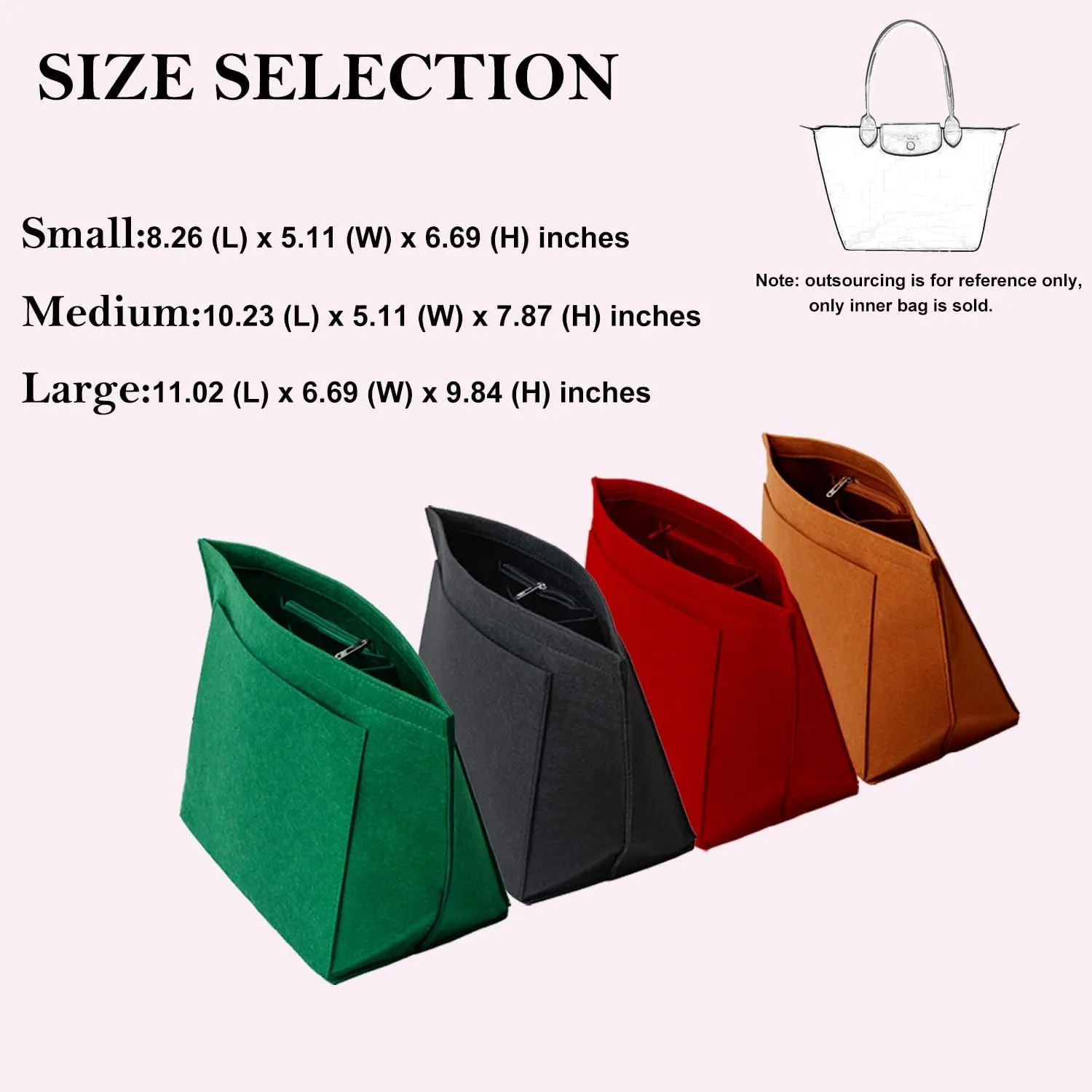 Purse Organizer, Multi-Pocket Felt Handbag Organizer, Folding Tote Bag organizer insert for Insert Wallet Organizer Suitable for Longchamp (Deep Red, Large)