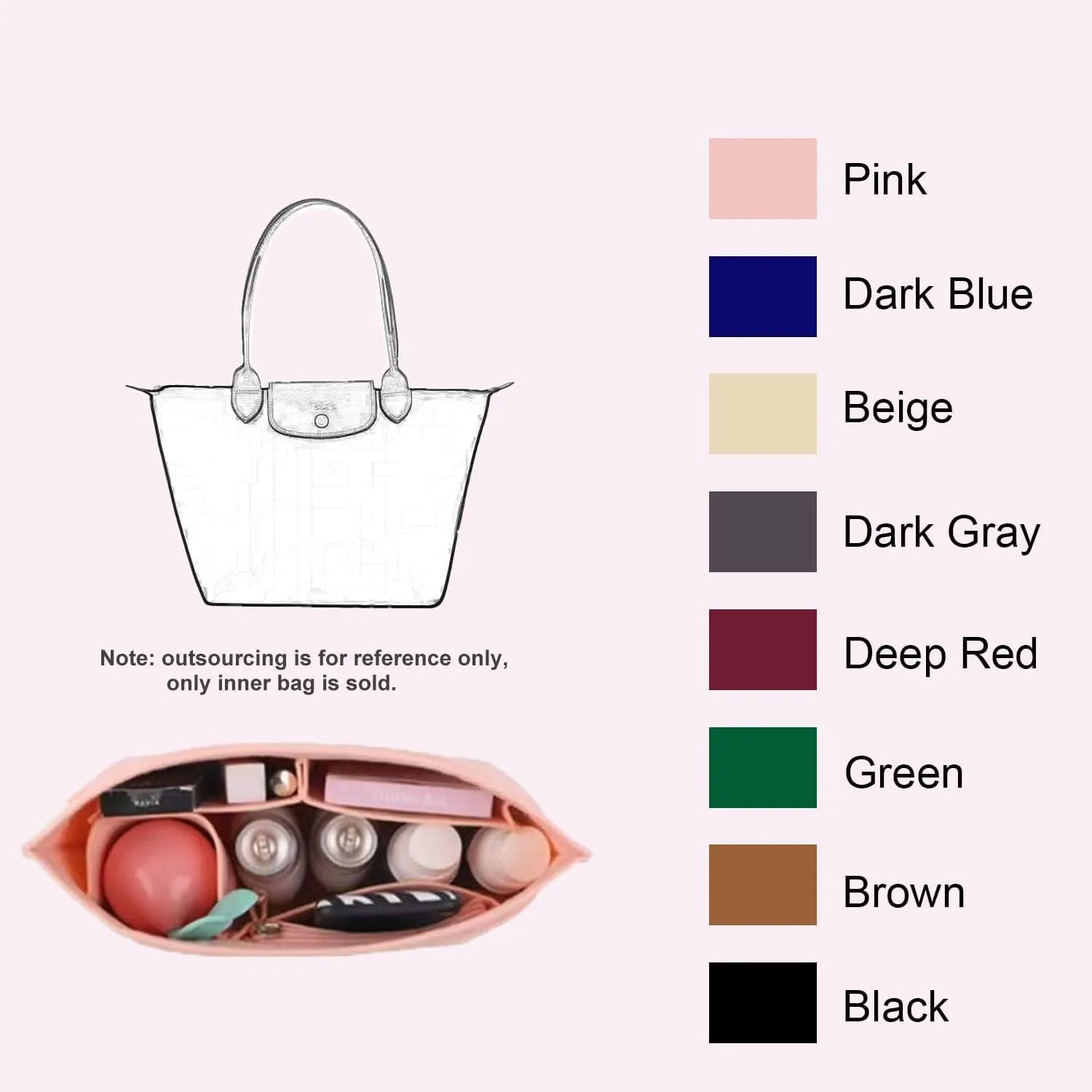 Purse Organizer, Multi-Pocket Felt Handbag Organizer, Folding Tote Bag organizer insert for Insert Wallet Organizer Suitable for Longchamp (Deep Red, Large)