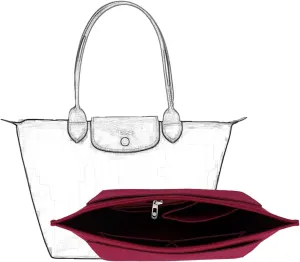 Purse Organizer, Multi-Pocket Felt Handbag Organizer, Folding Tote Bag organizer insert for Insert Wallet Organizer Suitable for Longchamp (Deep Red, Large)