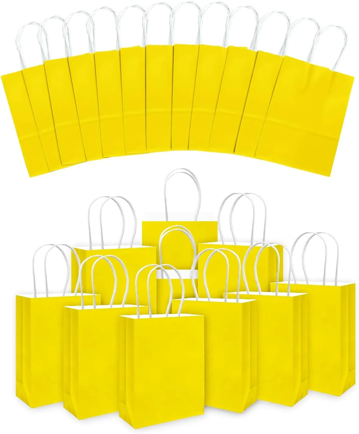 qiqee 30PCS Medium Gift Bag with Handles Bulk 11"x5"x8" Gift Bags Bright Yellow Bags Multiple Uses (Medium Size)