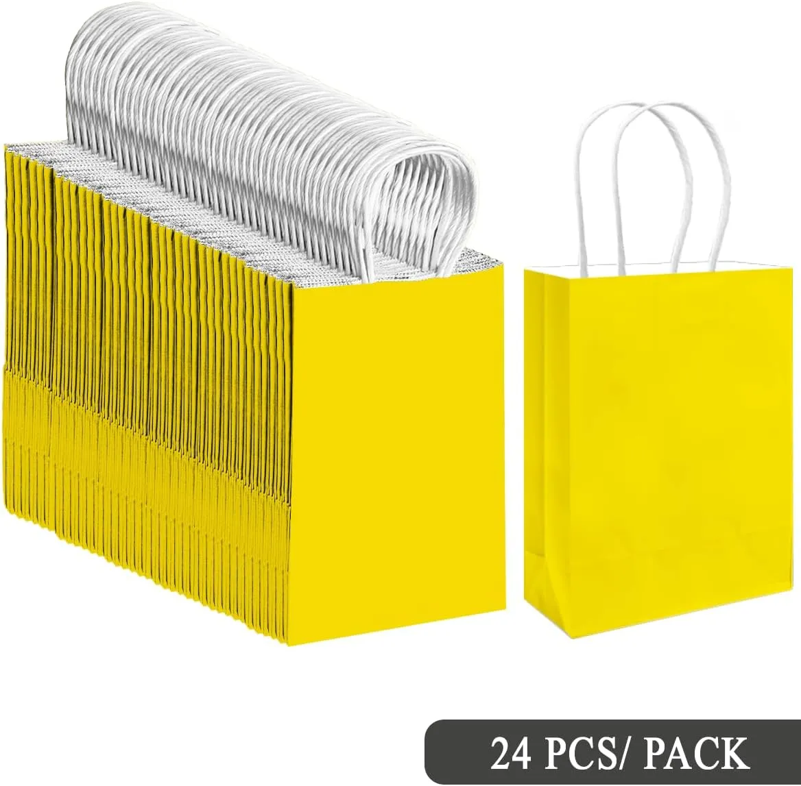 qiqee 30PCS Medium Gift Bag with Handles Bulk 11"x5"x8" Gift Bags Bright Yellow Bags Multiple Uses (Medium Size)