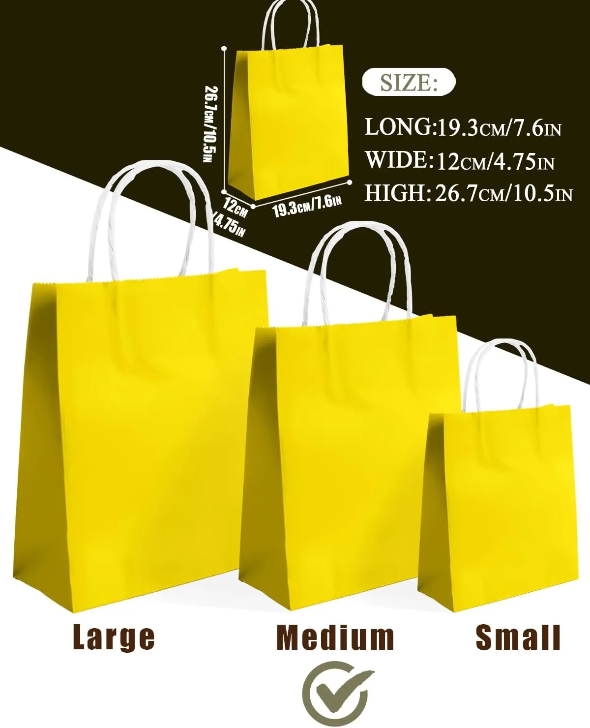 qiqee 30PCS Medium Gift Bag with Handles Bulk 11"x5"x8" Gift Bags Bright Yellow Bags Multiple Uses (Medium Size)