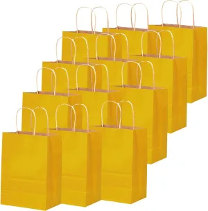 qiqee 32-Packs Yellow Paper Gift Bags with Handles Bulk 7.6"x4.75"x10.5" Medium Size Gift Bags Multiple Uses