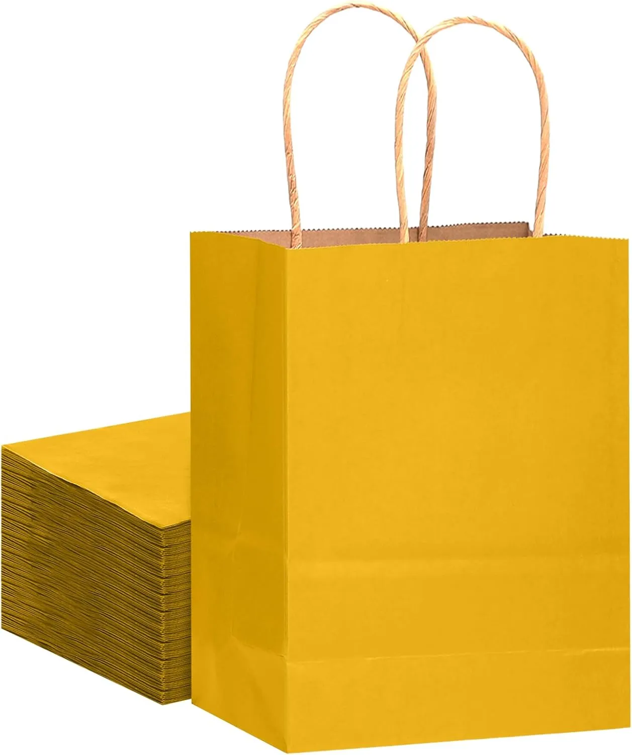qiqee 32-Packs Yellow Paper Gift Bags with Handles Bulk 7.6"x4.75"x10.5" Medium Size Gift Bags Multiple Uses