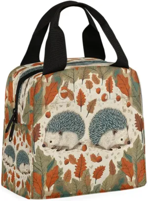QsirBC Autumn Hedgehog Deciduous Hazelnut Insulated Lunch Bag for Men Women Reusable Leakproof Lunch Tote with Handle Thermal Lunch Box for Office Picnic Hiking