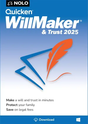 Quicken WillMaker & Trust 2025 - Windows - Estate Planning Software Includes Will, Living Trust, Health Care Directive, Financial, Power of Attorney - Legally Binding [PC Online code]