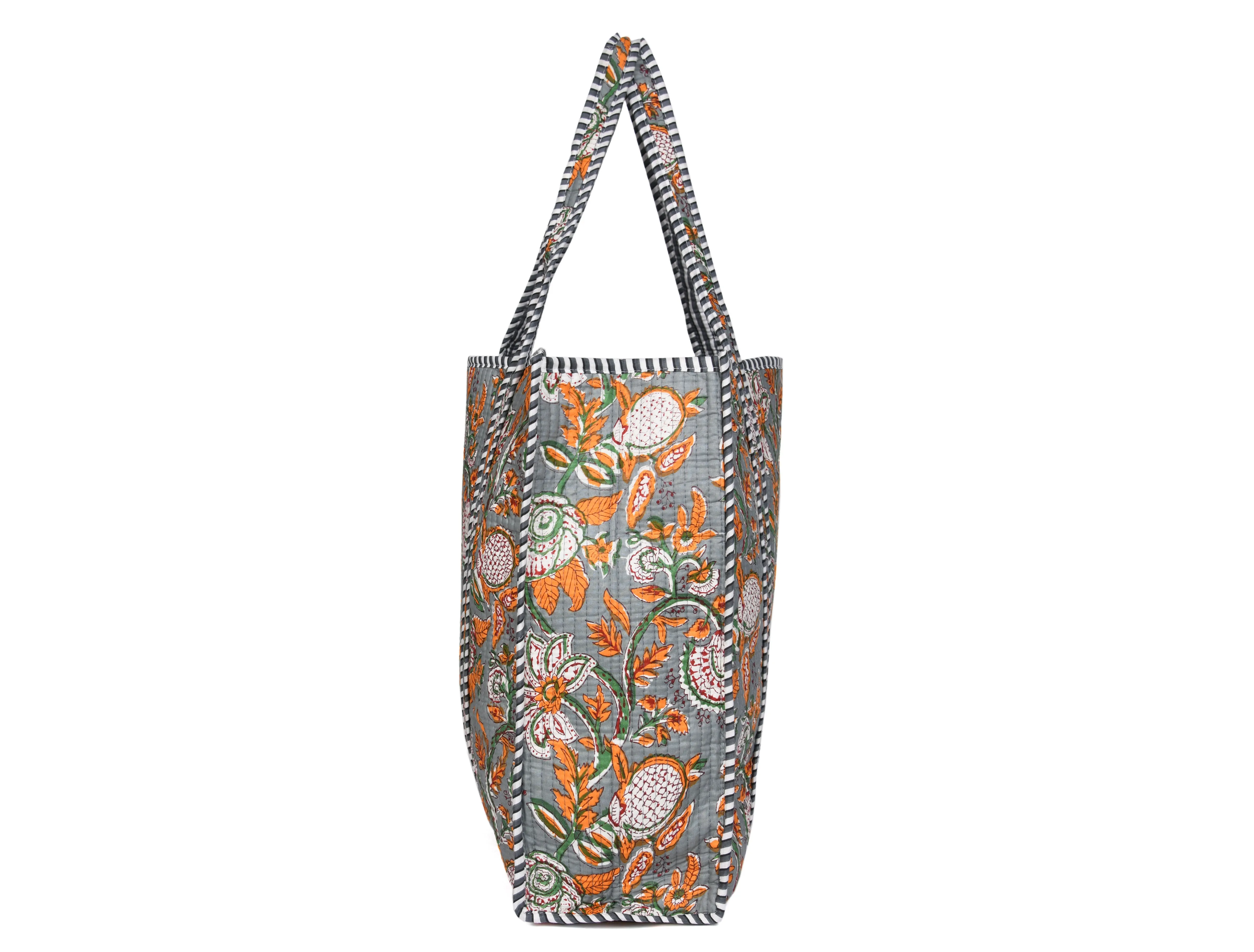 Quilted Cotton  Tote Bags - Grey