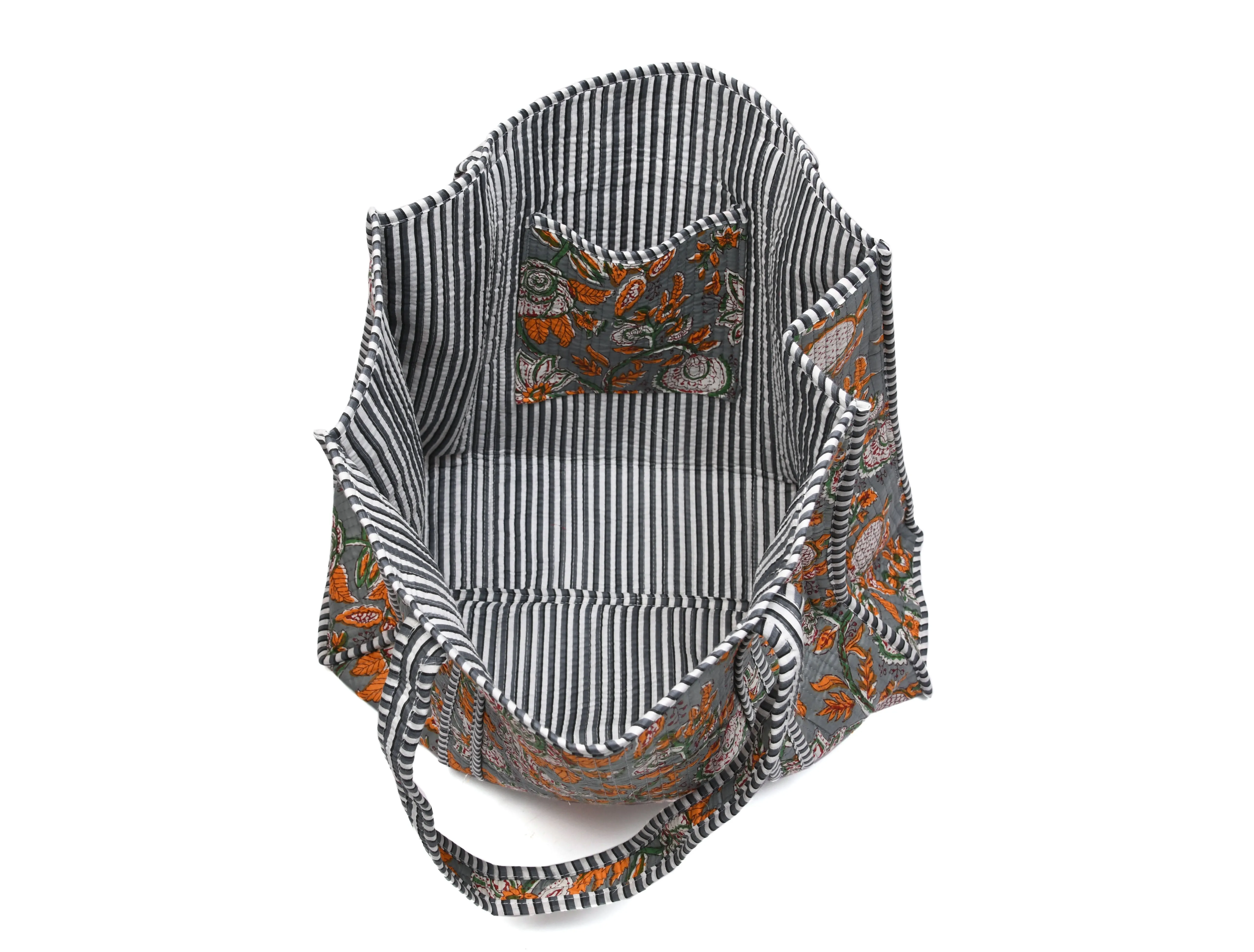 Quilted Cotton  Tote Bags - Grey