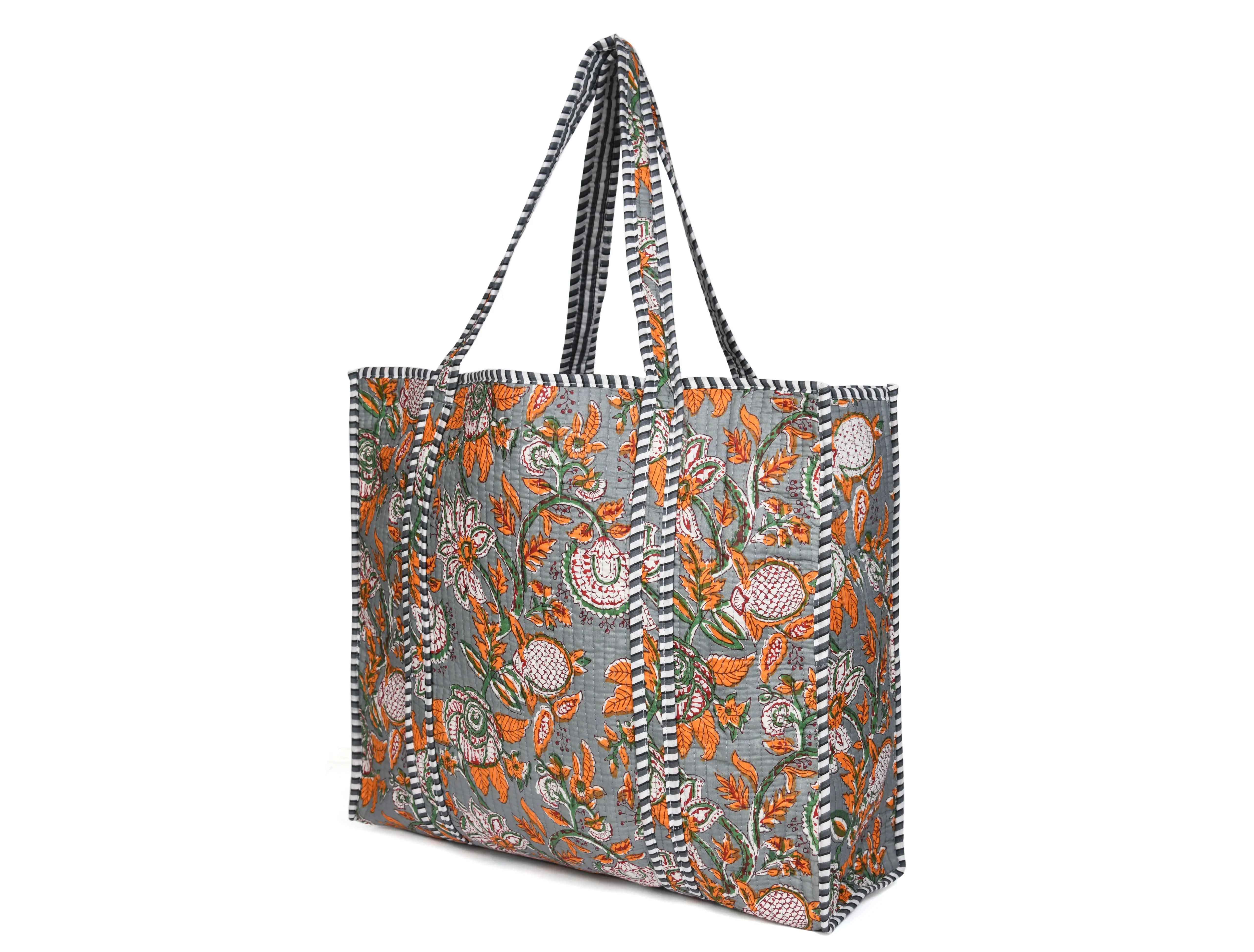 Quilted Cotton  Tote Bags - Grey