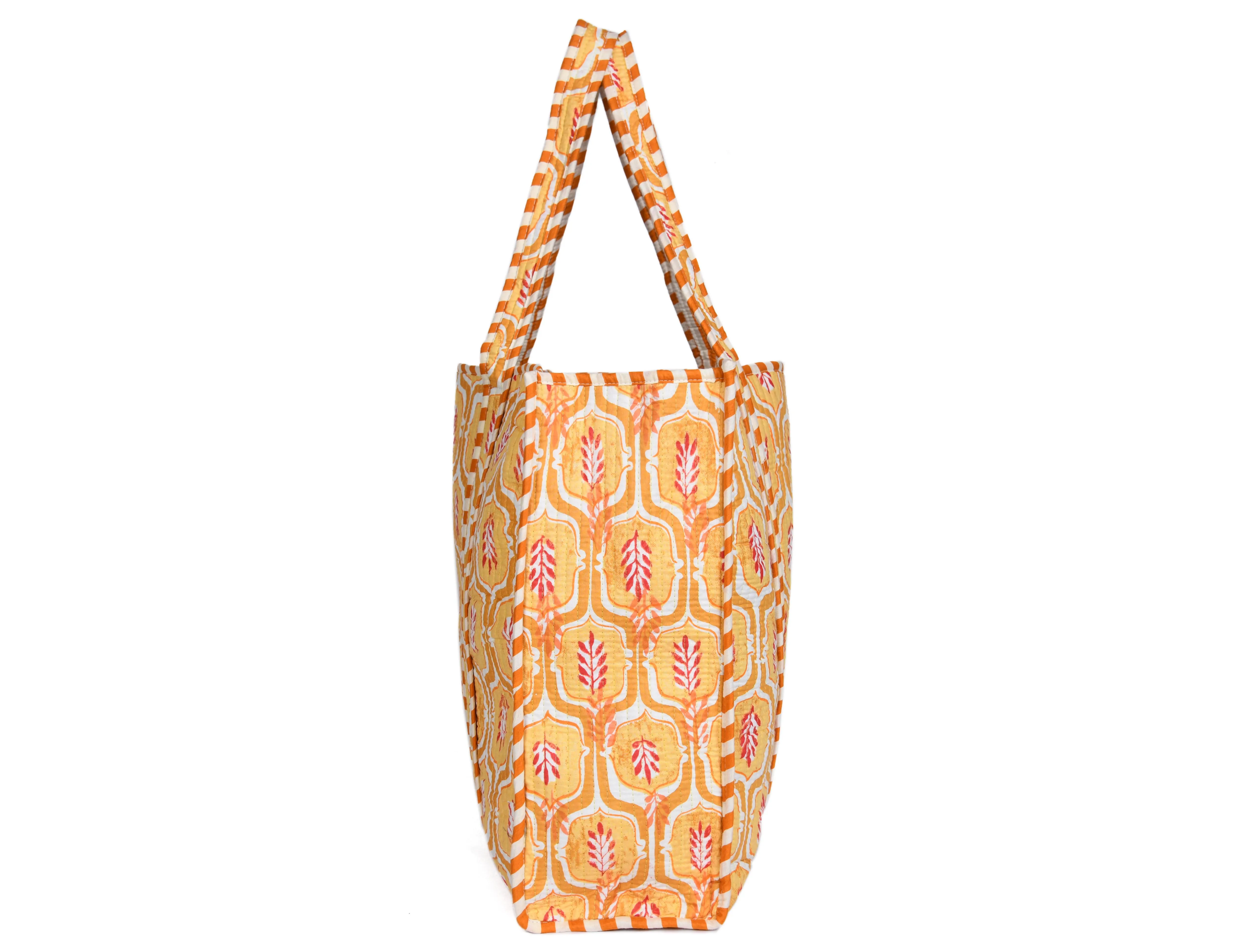 Quilted Cotton  Tote Bags - Light Yellow