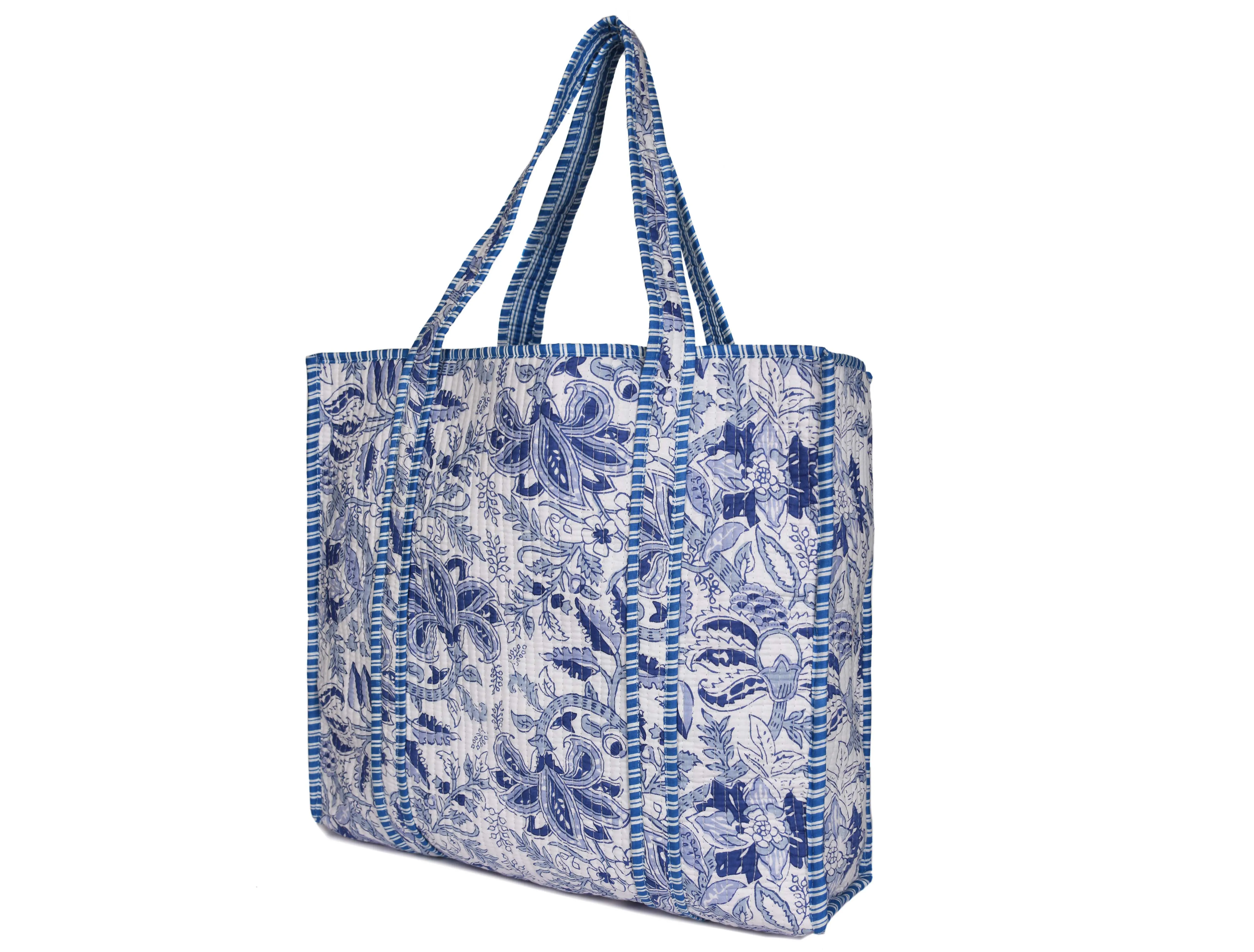 Quilted Cotton  Tote Bags - Navy