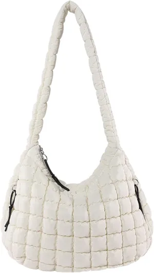 Quilted Tote Bag for Women - Large Puffer Shoulder Bag with Zipper and 2 Small Packages