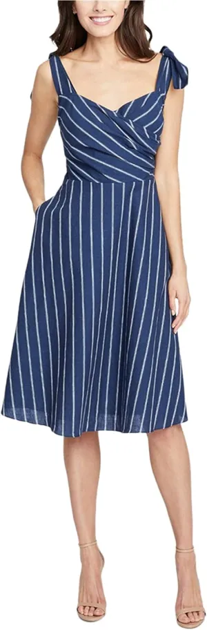 Rachel Roy Womens Striped Linen A-line Dress, Blue, 8
