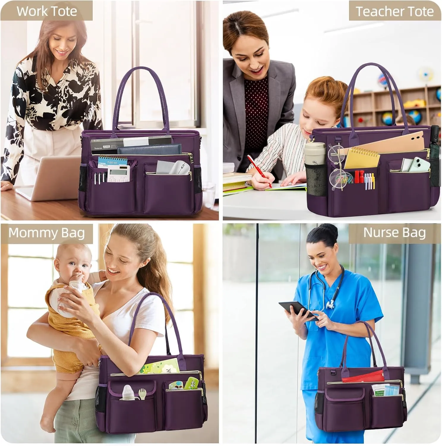 RAINSMORE Laptop Bag for Women 15.6 Inch Work Teacher Tote Nurse Bag Professional Laptop Tote Computer Messenger Shoulder Bags Large Handbag Business Office Work Briefcase