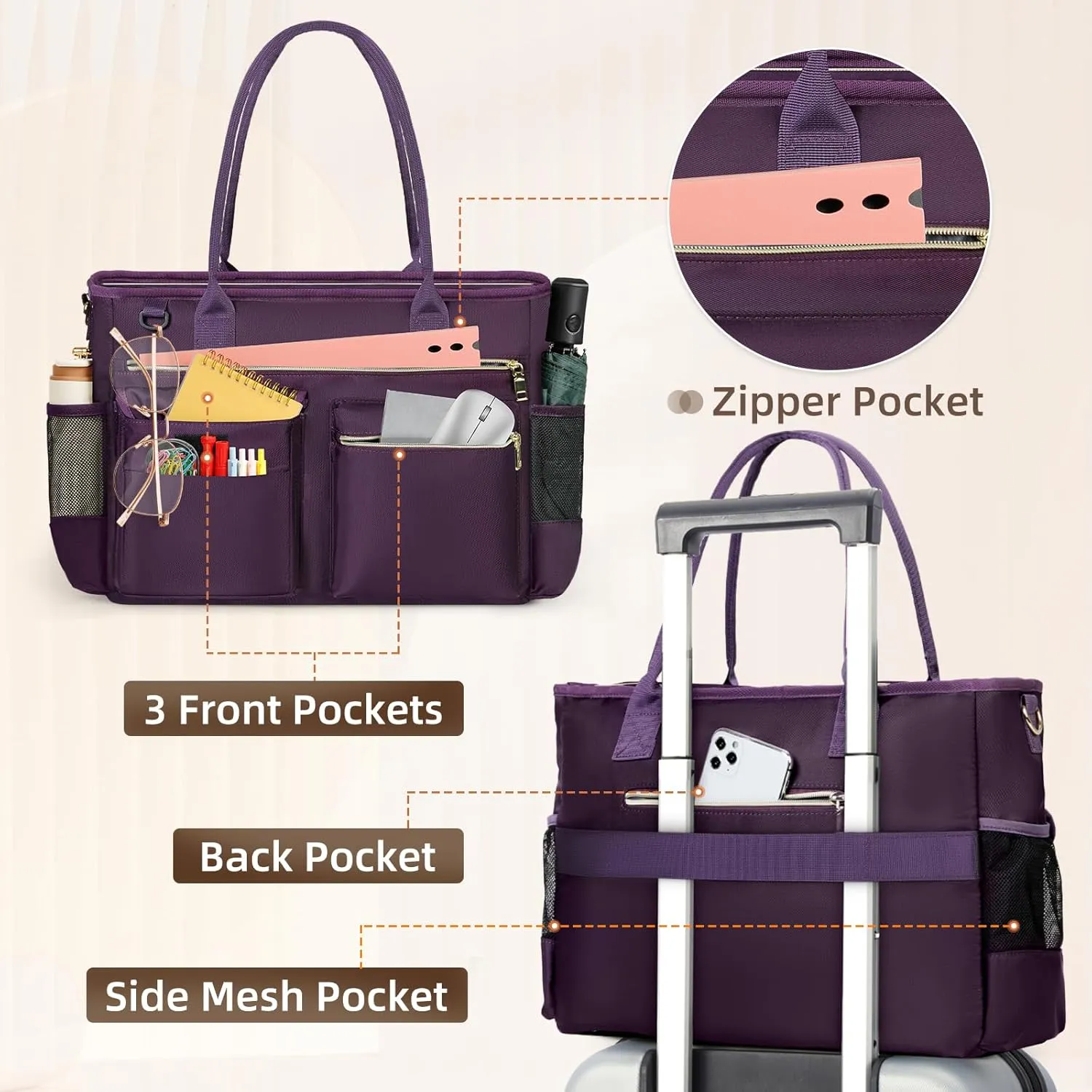 RAINSMORE Laptop Bag for Women 15.6 Inch Work Teacher Tote Nurse Bag Professional Laptop Tote Computer Messenger Shoulder Bags Large Handbag Business Office Work Briefcase