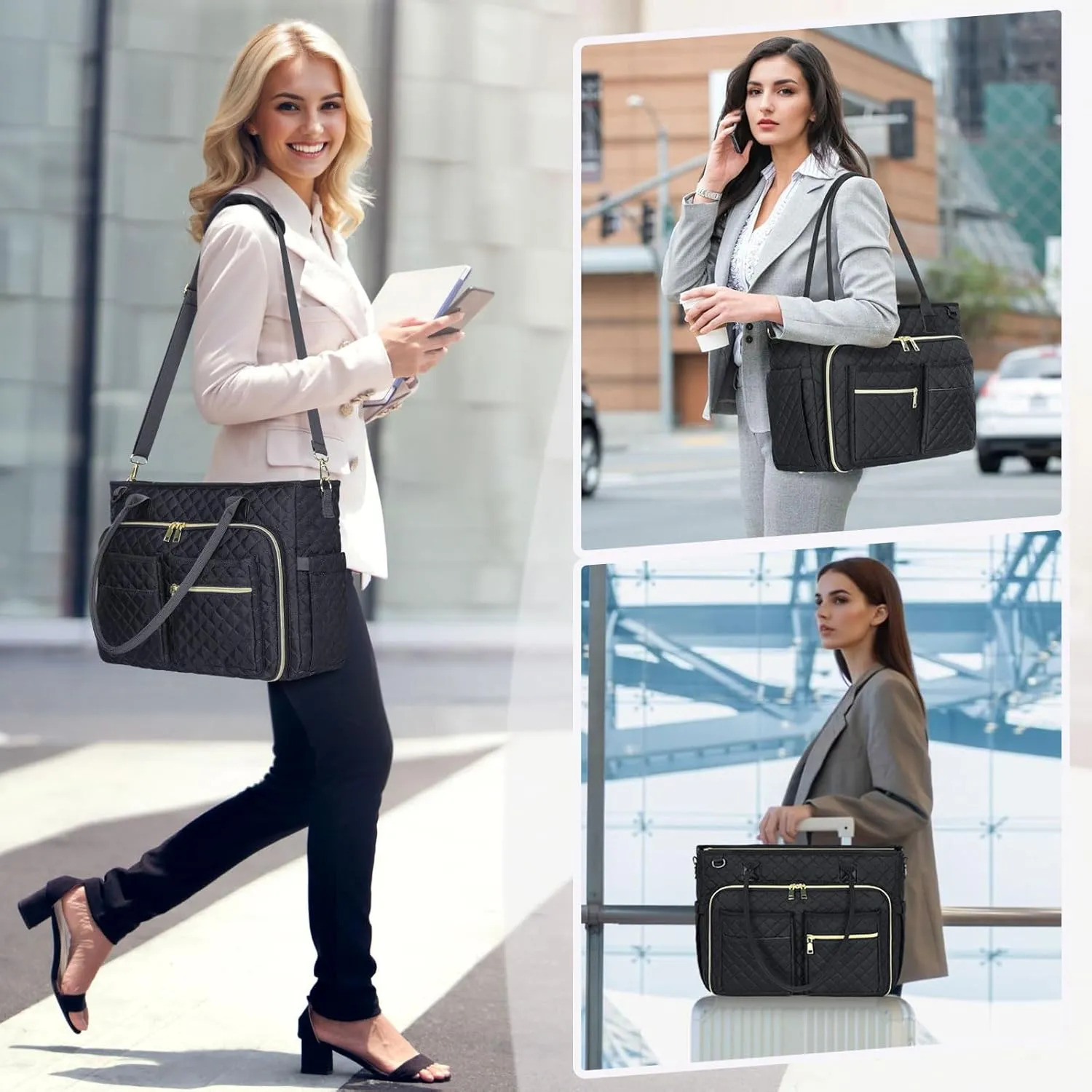 RAINSMORE Teacher Tote Bag 17.3 inch Laptop Bag for Women Work Laptop Tote Nurse Bag Professional Computer Messenger with Insulated Pocket Briefcase for Office, College, Nursing, Black