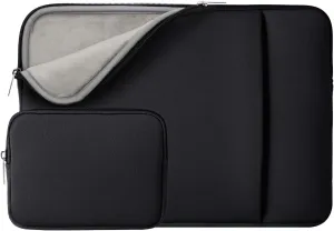 RAINYEAR 13 Inch Laptop Sleeve Compatible 13.3" MacBook Air/Pro M1 M2 M3 M4 A3240 A3113 A2681 A2337 A1932 A2179 A2338 A1706 A1708 Case Bag with Front Pocket Accessories Pouch (Black, Upgraded Version)
