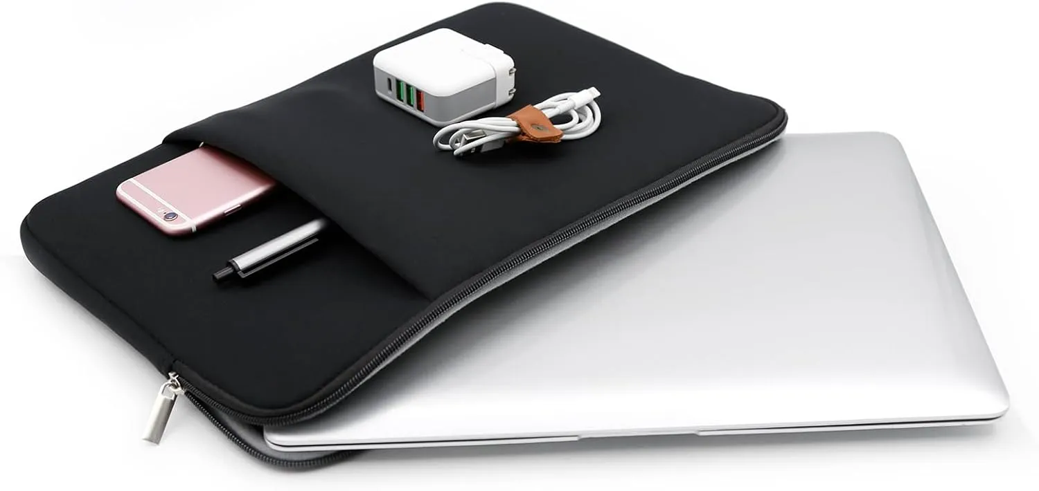 RAINYEAR 13 Inch Laptop Sleeve Compatible 13.3" MacBook Air/Pro M1 M2 M3 M4 A3240 A3113 A2681 A2337 A1932 A2179 A2338 A1706 A1708 Case Bag with Front Pocket Accessories Pouch (Black, Upgraded Version)