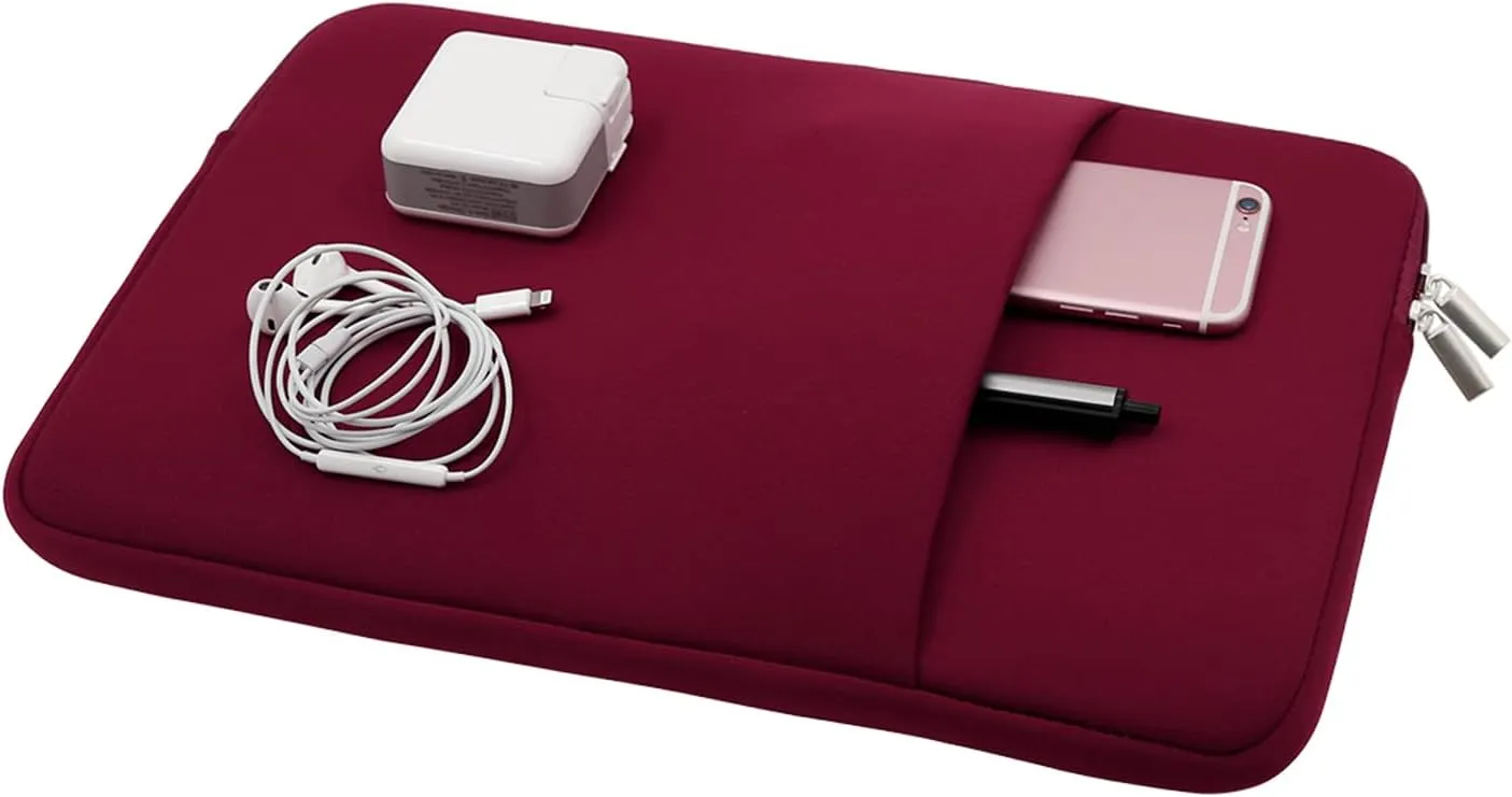 RAINYEAR 14 Inch Laptop Sleeve Protective Case Soft Fluffy Lining Cover Carrying Bag with Front Pocket & Accessories Pouch,Compatible with 14" Notebook Computer Chromebook (Red, Upgraded Version)