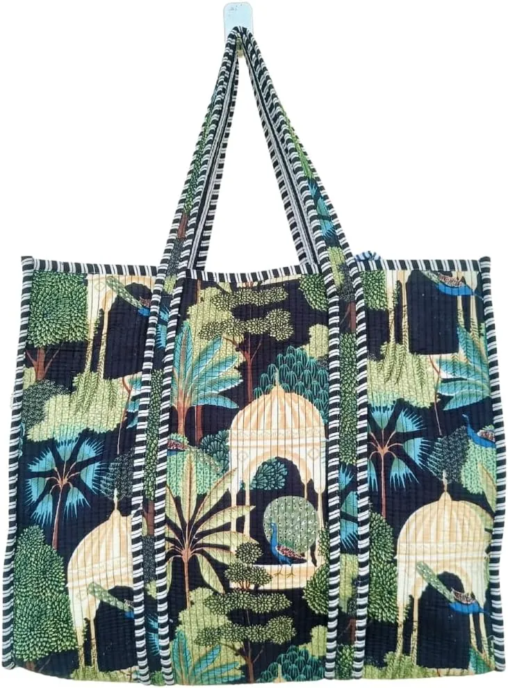 RAJBHOOMI HANDICRAFTS Women Floral Tote Hand Bag - Lightweight Travel Bag Purse Cotton Shoulder Tote Bag For Shopping Grocery & Beach Bag