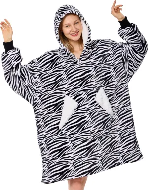 Ramees Wearable Blanket Hoodie, Oversized Sherpa Fleece Sweatshirt Blanket with Sleeves and Pockets (Zebra)