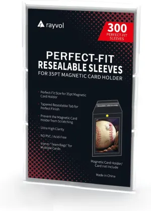 Rayvol Resealable Team Bags for 35PT Magnetic Card Holders, Exact Fit Sleeves for 35 PT Card Holders (300 Count)