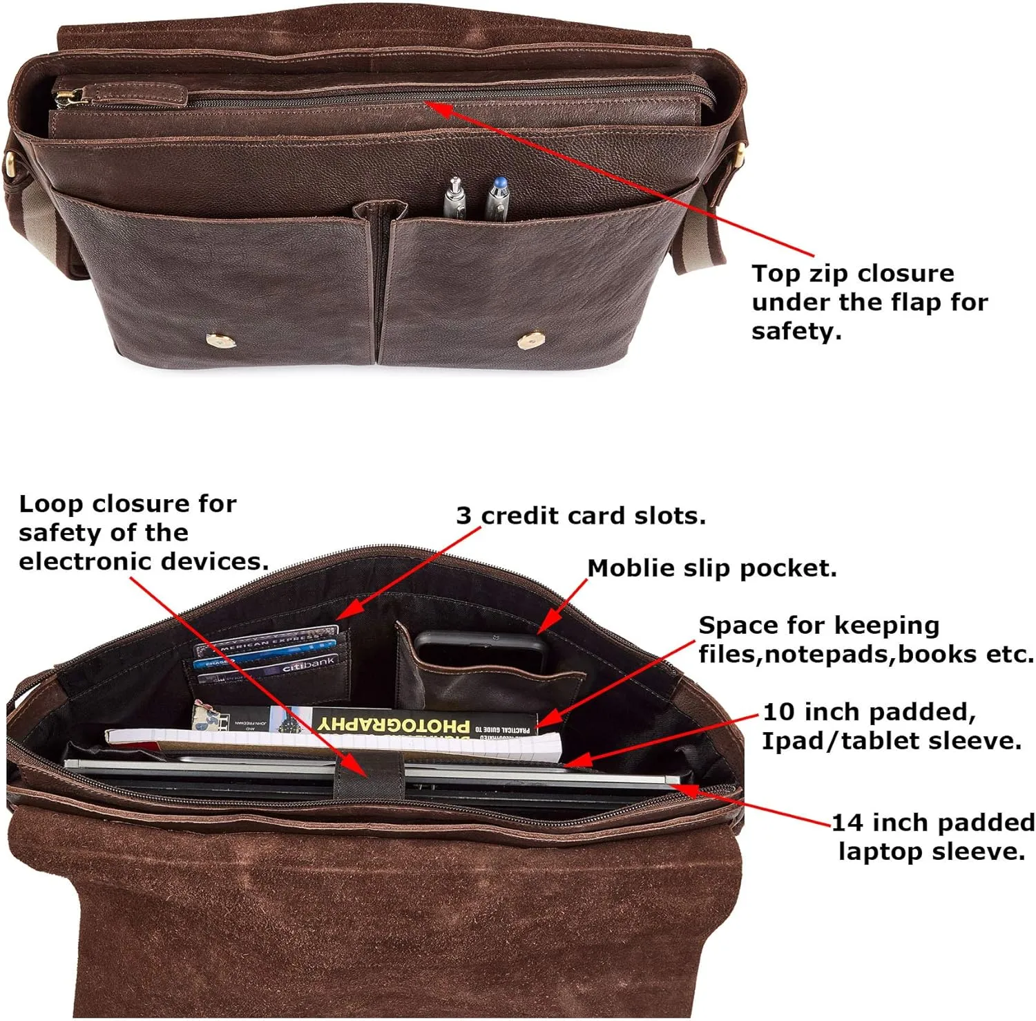 Real Leather Laptop Bag Men Women Distressed Vintage Messenger Satchel Shoulder Bag