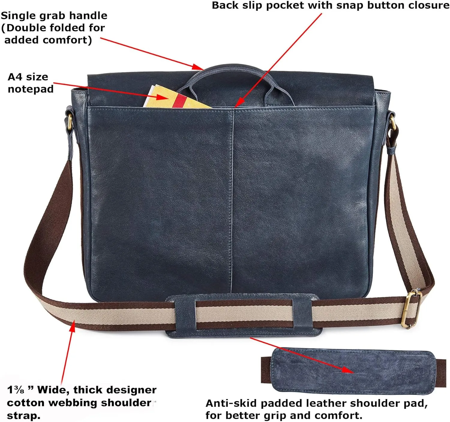 Real Leather Laptop Bag Men Women Distressed Vintage Messenger Satchel Shoulder Bag