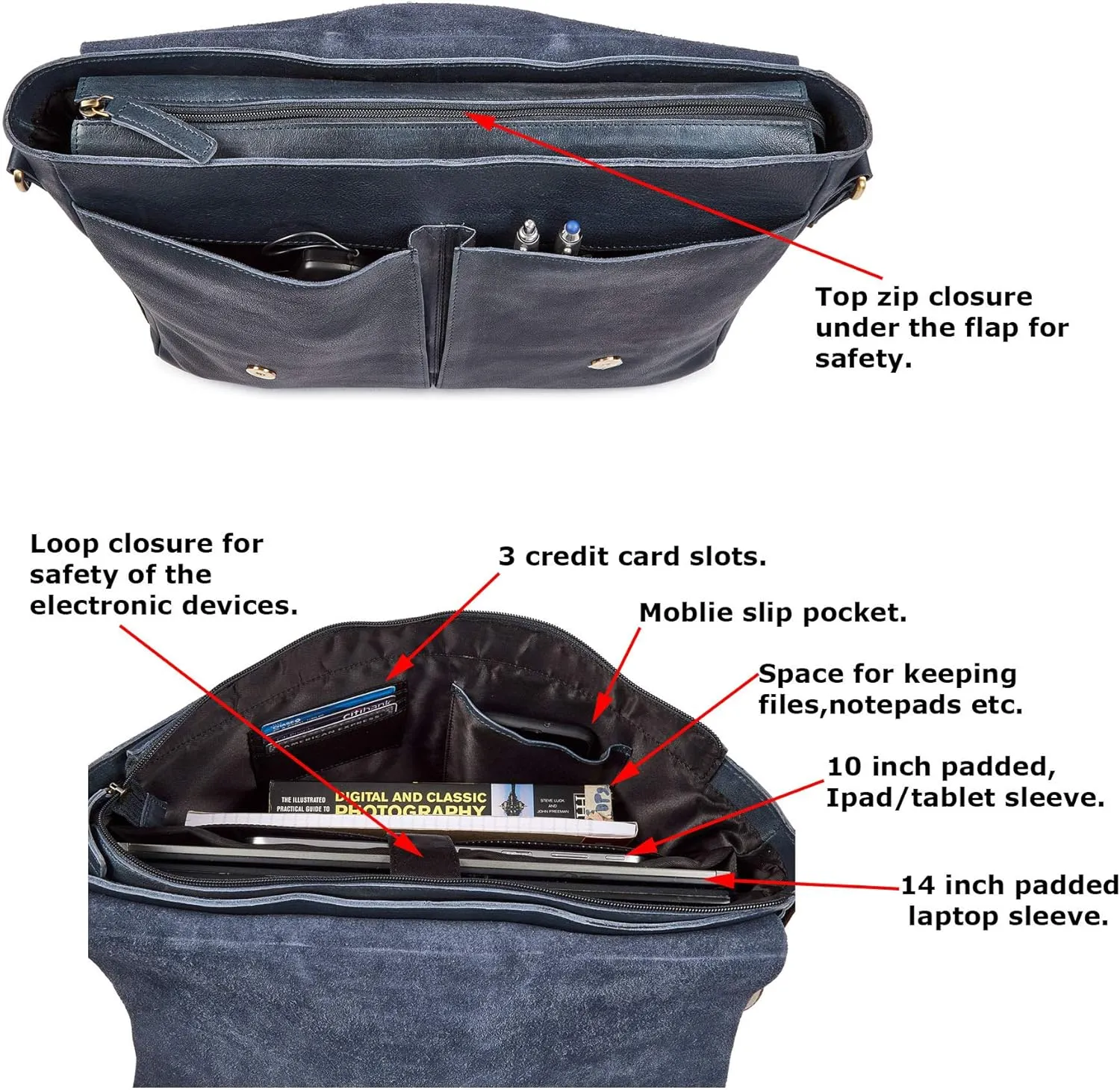Real Leather Laptop Bag Men Women Distressed Vintage Messenger Satchel Shoulder Bag