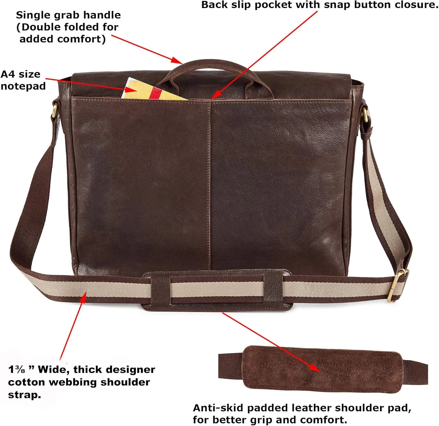Real Leather Laptop Bag Men Women Distressed Vintage Messenger Satchel Shoulder Bag