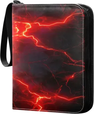 Red Lightning Card Binder 4 Pocket Collectible Trading Card Albums with 50 Sleeves Double Side PU Waterproof 3 Ring for Sports & Game Cards