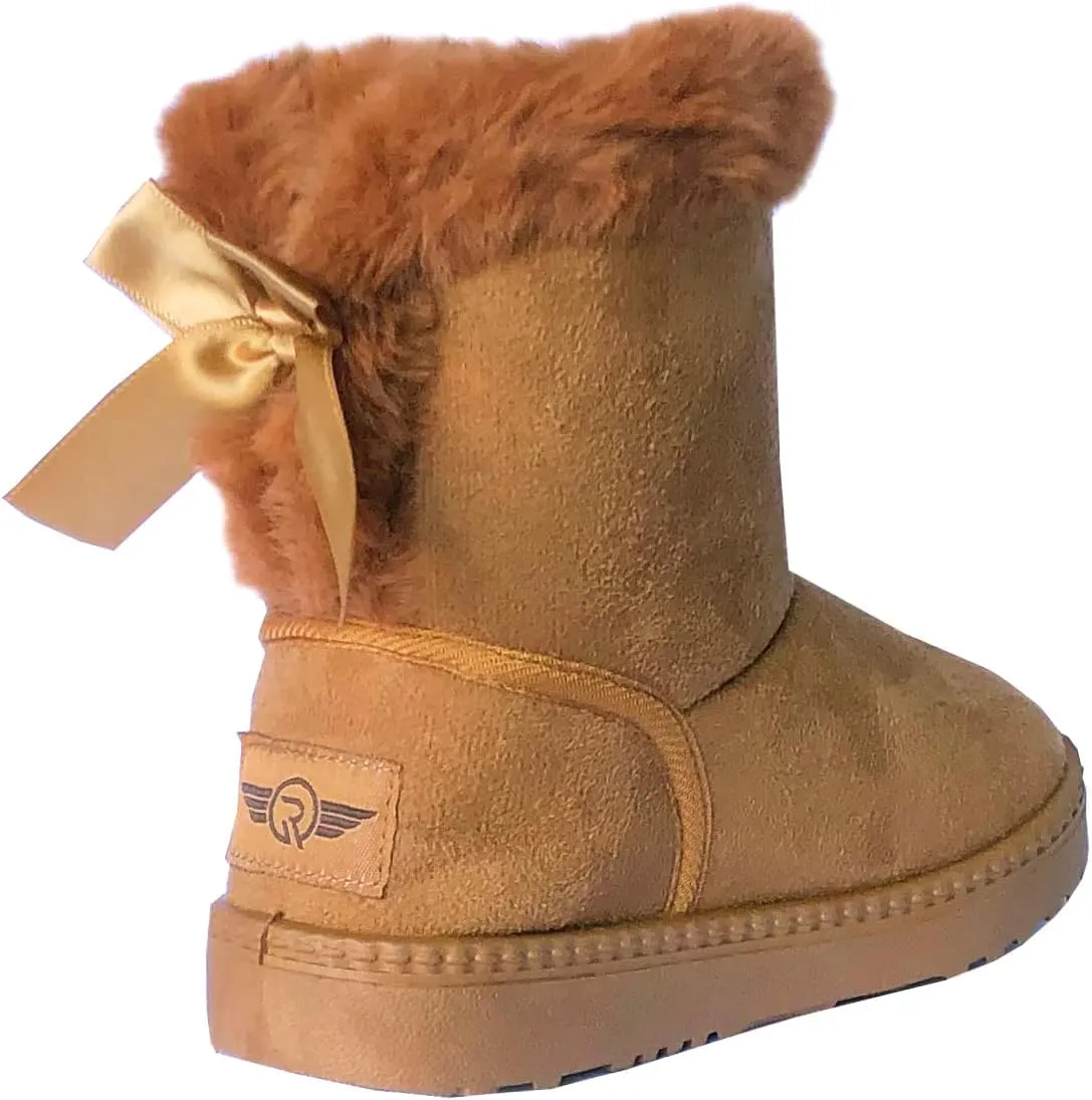 REDVOLUTION Kids Boots Toddler Girls Cute Butterfly Bow | PomPom PU leather Boot (Toddler/Small Kid)