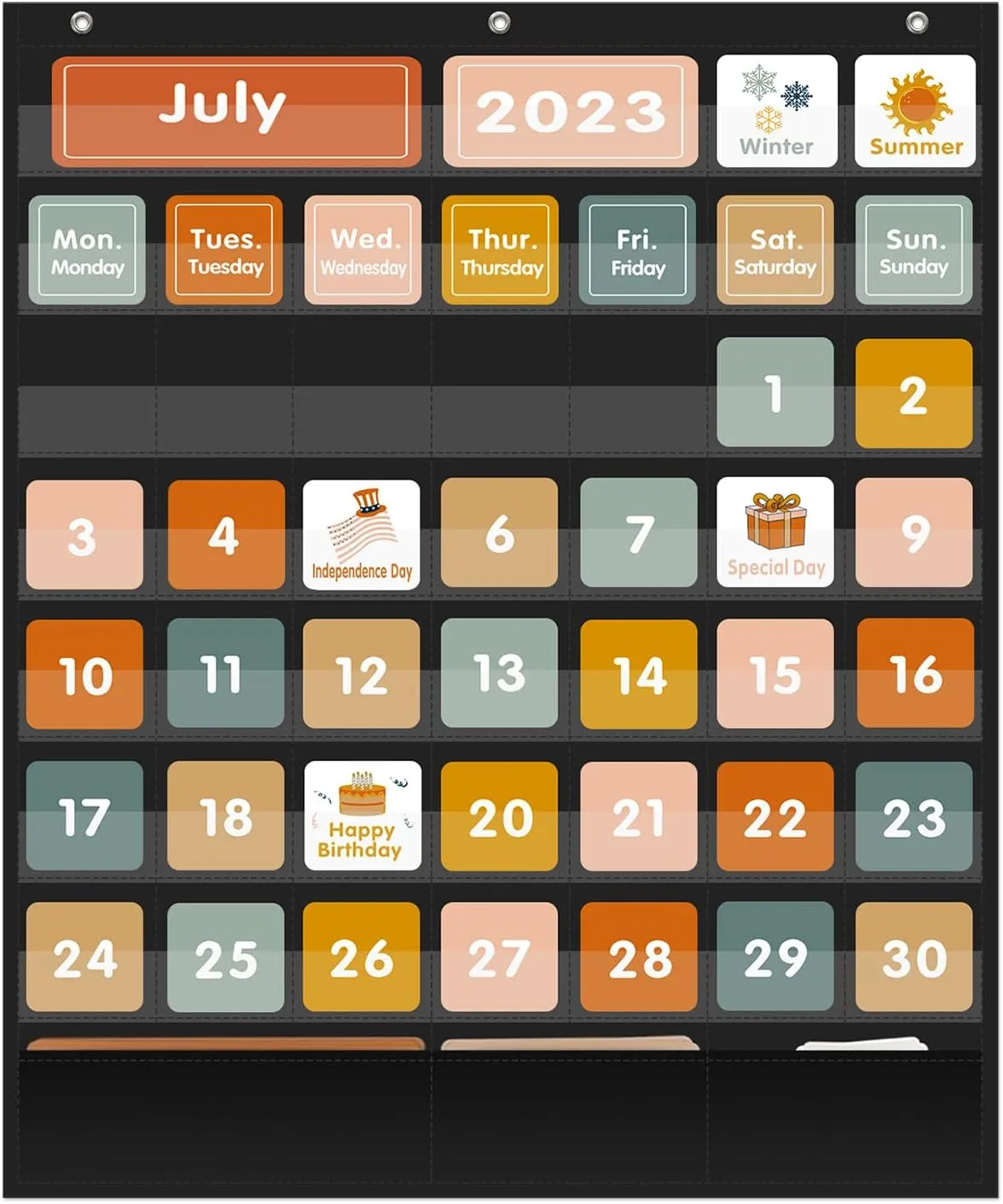 REGELETO Boho 46 3 Pockets Calendar Pocket Chart with 92 Cards for Classroom,Large Size: 28.75 x 24 inch Black Monthly Calendar and Weather Pocket Chart for Kids Learning for Home or Kindergarten