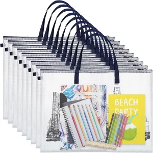 Reginary 10 Pcs 19x25 Inch Art Portfolio Bag Bulk with Zipper and Handle Transparent White Bags for Artworks, Posters, Bulletin Boards Paintings Art Back to School and Storage (Navy)