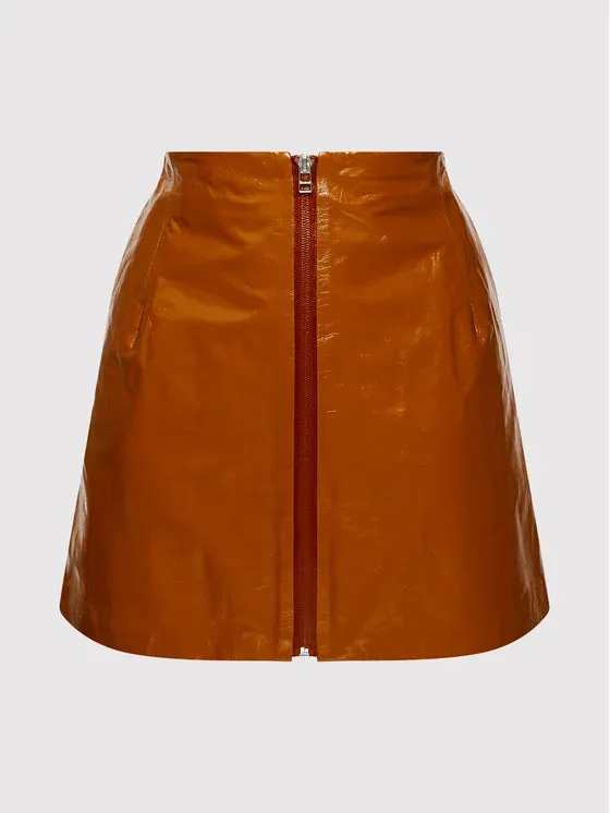 REMAIN BY BIRGER CHRISTENSEN brown vegan leather mini skirt with zipper