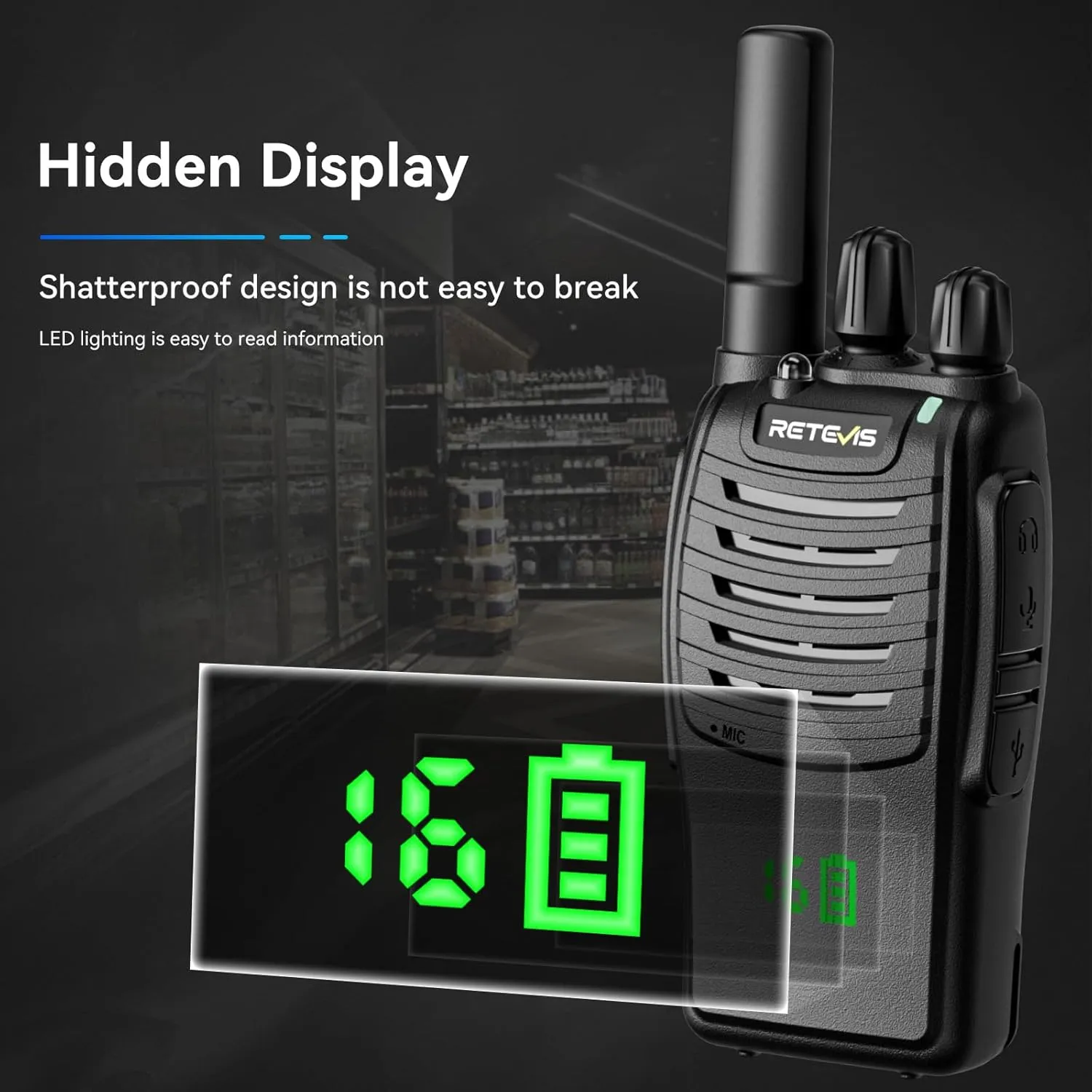 Retevis H-777H Walkie-Talkies with 6 Way Gang Charger,2 Way Radios with Earpiece,Hidden LED Segment Displays,Flashlight,USB-C,VOX,Portable FRS Two-Way Radios for Retail Property Church Hotel(6 Pack)