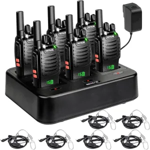 Retevis H-777H Walkie-Talkies with 6 Way Gang Charger,2 Way Radios with Earpiece,Hidden LED Segment Displays,Flashlight,USB-C,VOX,Portable FRS Two-Way Radios for Retail Property Church Hotel(6 Pack)