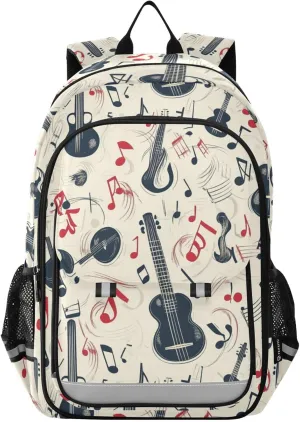 Retro Guitar Music Symbols Backpack for Boys Girls Elementary School Bag Kids Bookbag Travel Rucksack With Reflective Stripes