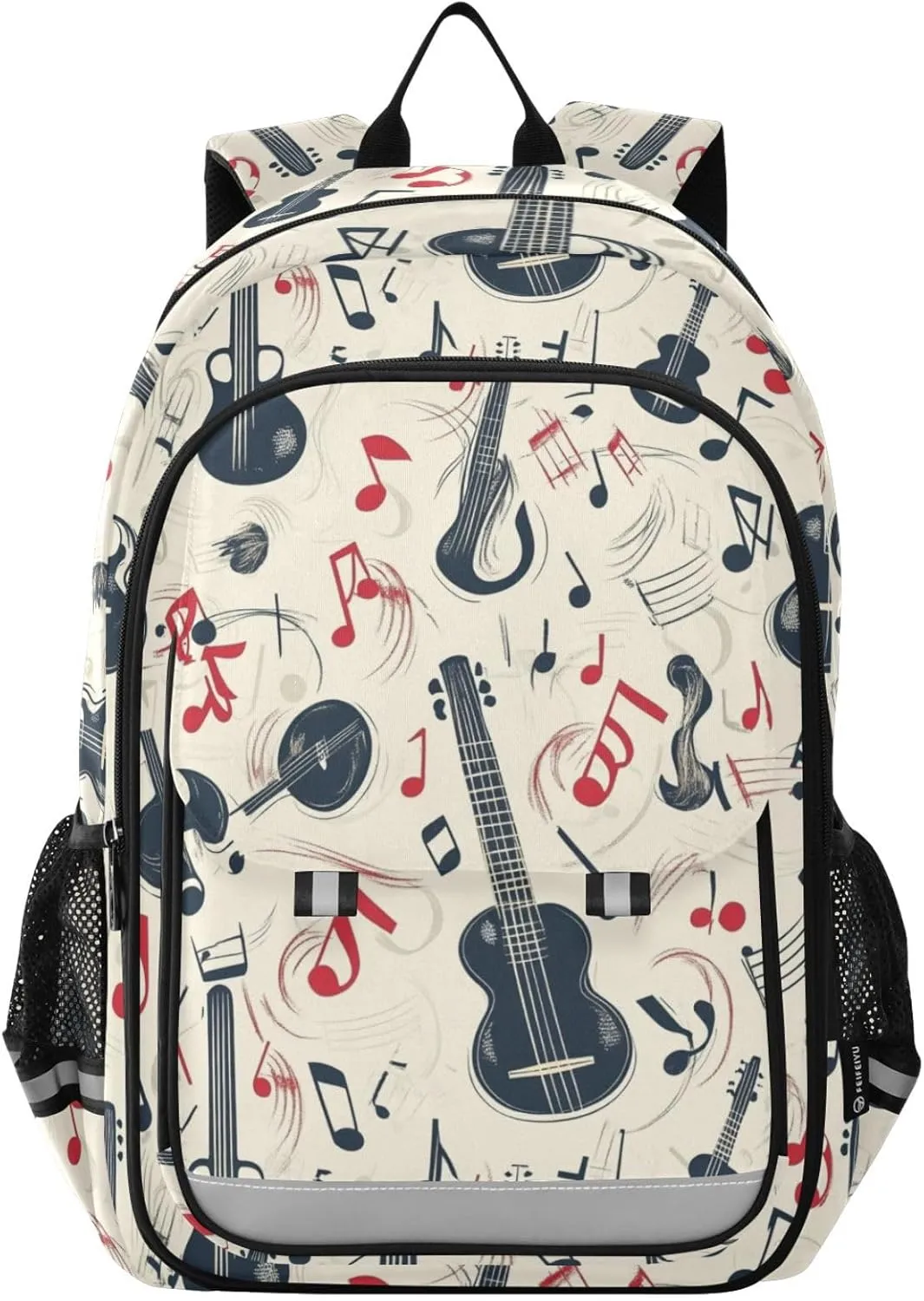 Retro Guitar Music Symbols Backpack for Boys Girls Elementary School Bag Kids Bookbag Travel Rucksack With Reflective Stripes