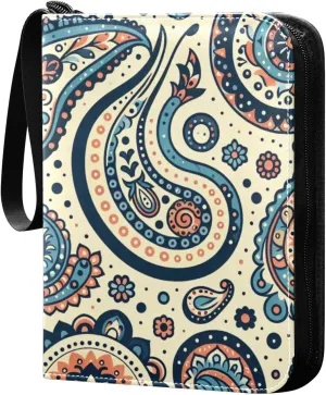 Retro Paisley Pattern Card Binder 4 Pocket Trading Card Album Fits 400 Sports/Game Cards, PU Cover 3 Ring Card Collection with 50 Removable Sleeves